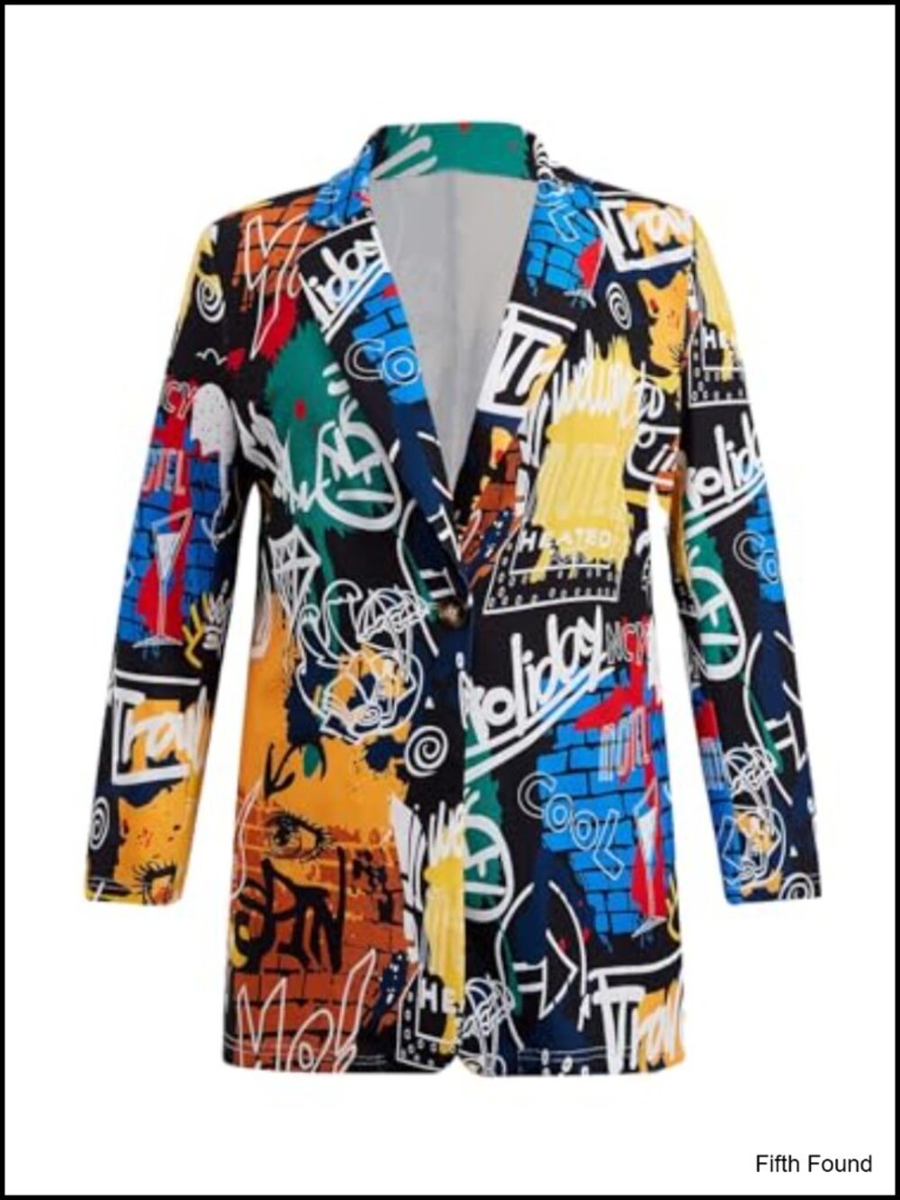 Women's Plus Size Graffiti Graphic Button Front Blazer Jacket